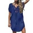 thumbnail image 3 of lcziwo on Sale Clearance Womens Swimsuit Coverup Lace Crochet V Neck Bathing Suit Cover Up Beach Dress Solid Casual Short Sleeve Swimwear Vacation Outfits Blue S, 3 of 9