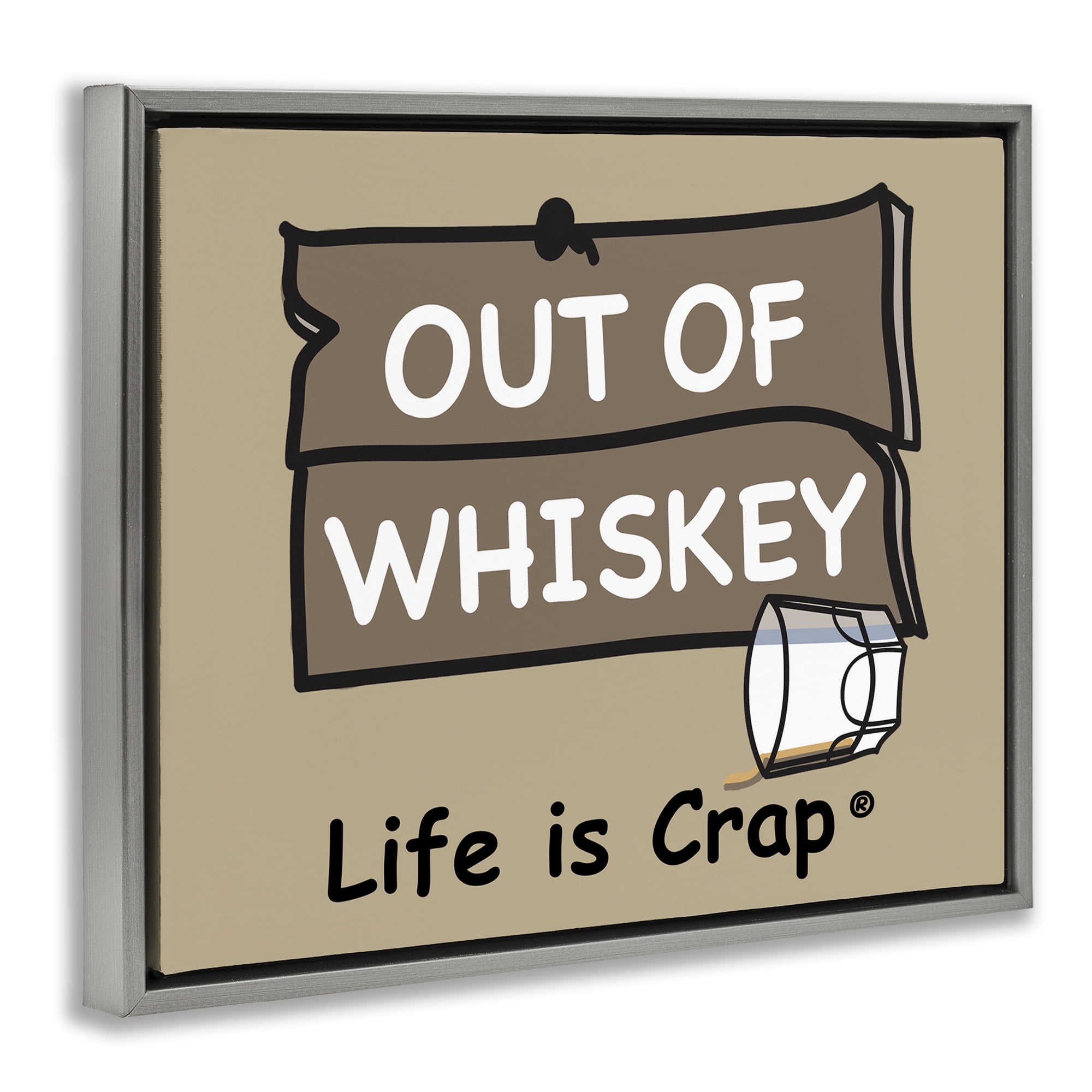 Stupell Industries Out Of Whiskey Novelty & Humor Painting Gray Floater Framed Canvas Art Print Wall Art, 31 x 25