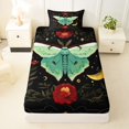 thumbnail image 3 of jejeloiu Luna Moth Twin Sheets For Girls,Floral Moon Pattern Bedding,Black Green Red,3 Pieces,1 Fitted Sheet and 1 Pillowcase, 3 of 6