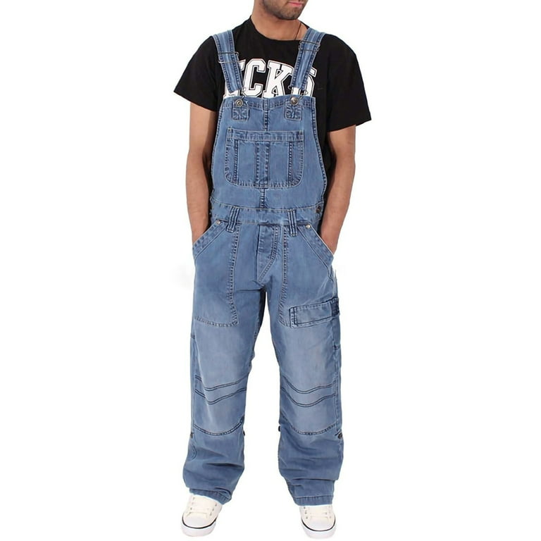 Frontwalk Mens Denim Work Overalls Casual Relaxed Fit Jumpsuits Blue Jeans  Romper with Pocket 