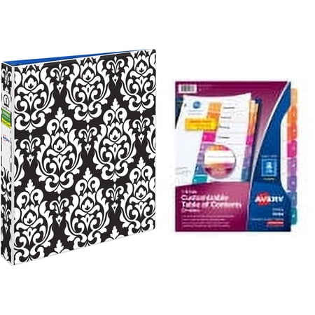 Avery(R) Durable View Binder with 1" Round Rings 26747, Damask with Avery Ready Index Table of Contents Dividers 11186, 8-Tab, 6 Sets Bundle