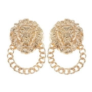 Alilang Golden Tone Venetian Etched Lion King Heads Chain Hoop Stud Dangle Earrings