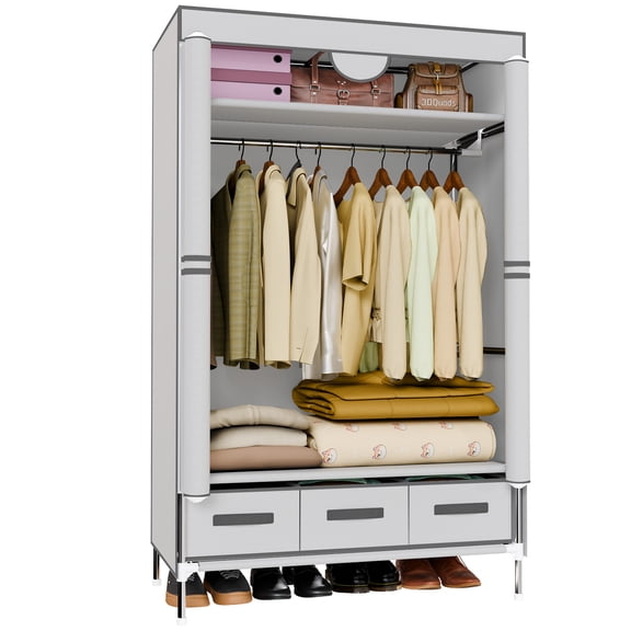 Homely-Hub Simple & Portable Non-Woven Fabric Wardrobe, 67 Inches Tall, with Hanging Space for Coats and Bags, Sturdy & Easy to Assemble, Includes 3 Storage Drawers, Ideal for Rentals, Dorm, Bedrooms