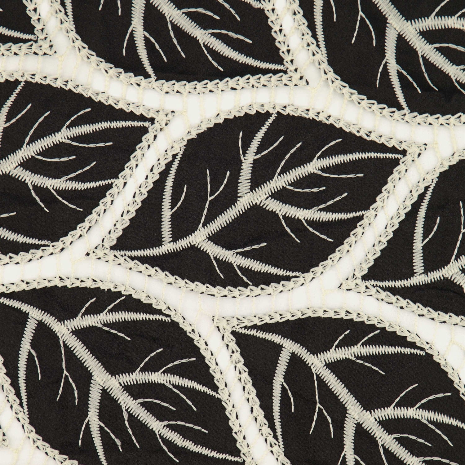 Zelouf Leaf Applique Embroidery  , Sewing, DIY, Crafts Fabric by the Yard, Black, 7 Yard