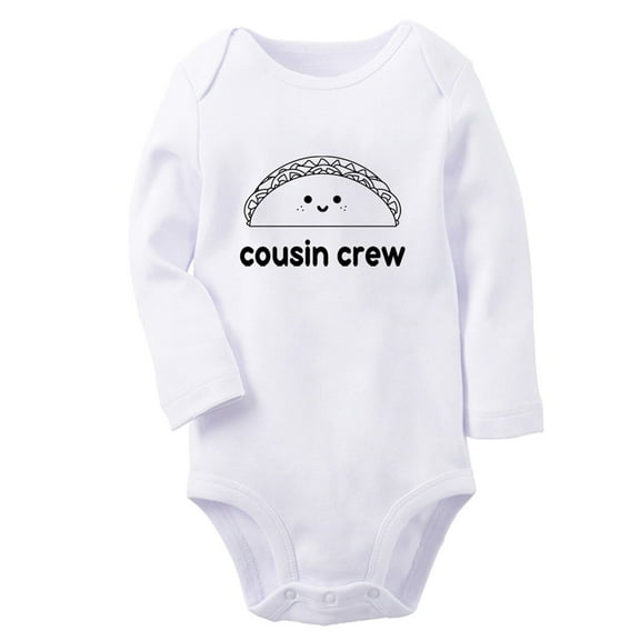 Cousin Crew & Taco Image Print Rompers, Newborn Baby Unisex Bodysuits, Infant Jumpsuits, Toddler 0-12 Months Kids Long Sleeves Oufits (White, 6-12 Months)