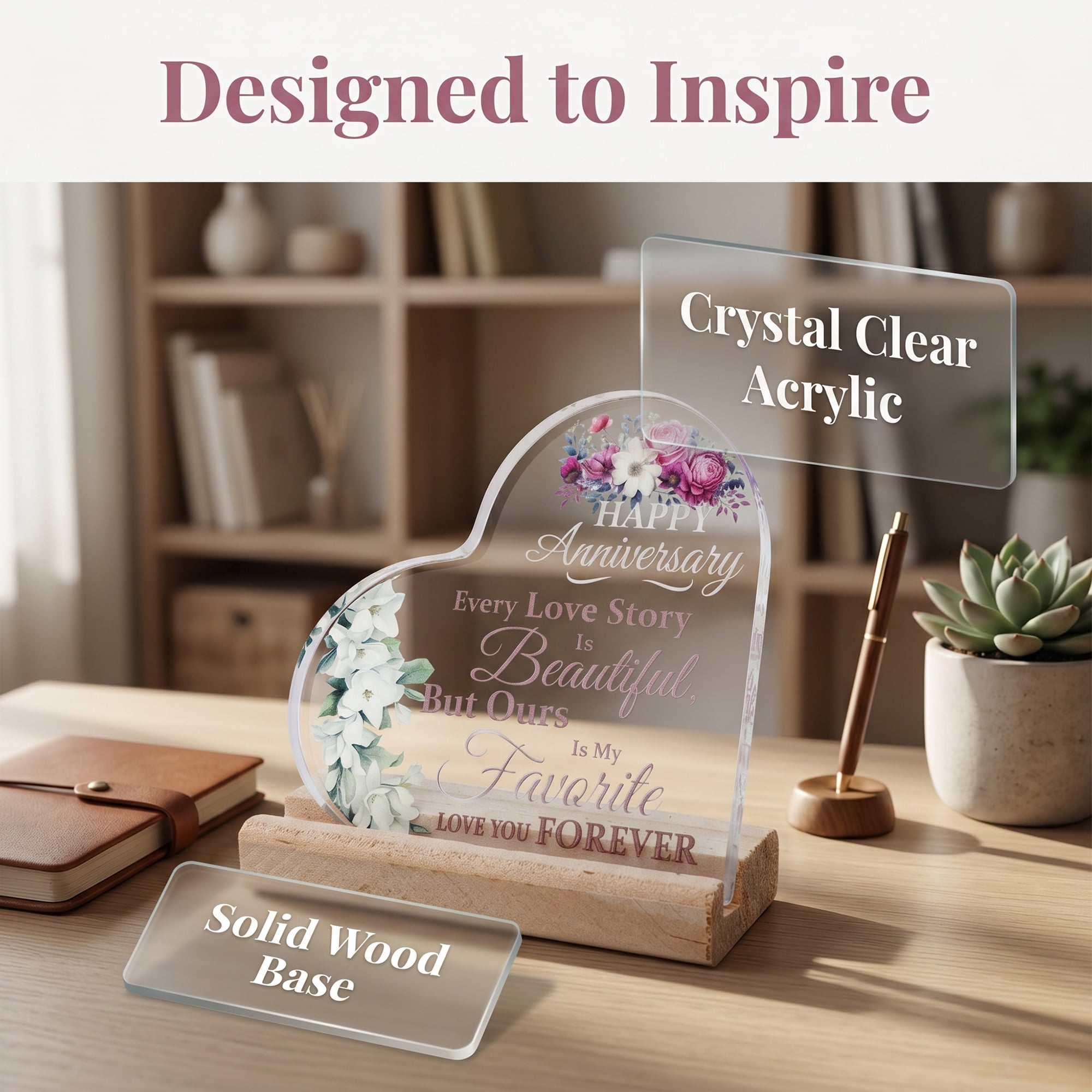 Unique Bargains Heart Wooden Sign  Square Tabletop Decor with Wooden Base  ["Style A"]