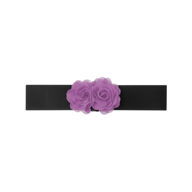 Cinturón Elástico Ancho para Mujeres INSPIRE CHIC, Corsé Estirable de Doble Flor Grande, Elegante y Casual para Vestido 68x6cm/26.8x2.4 pulgadas (LxA) Púrpura