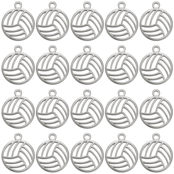 20pcs 304 Stainless Steel Charms Laser Cut Volleyball Charm Stainless Steel color 12x10x1mm Hole: 1.2mm