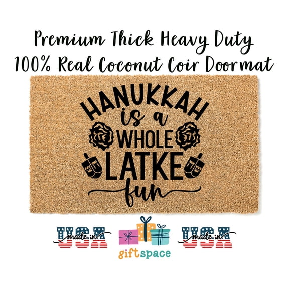 Doormat Hanukkah Is A Whole Latke Fun Dreidel Challah Days Menorah (18" x 30") #3274