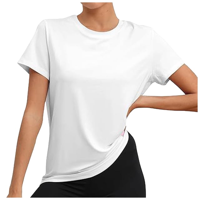 Hiiyo T-Shirt à Manches Courtes pour Femmes, Respirant, Course, Gym, Athlétique, Haut, Blanc G