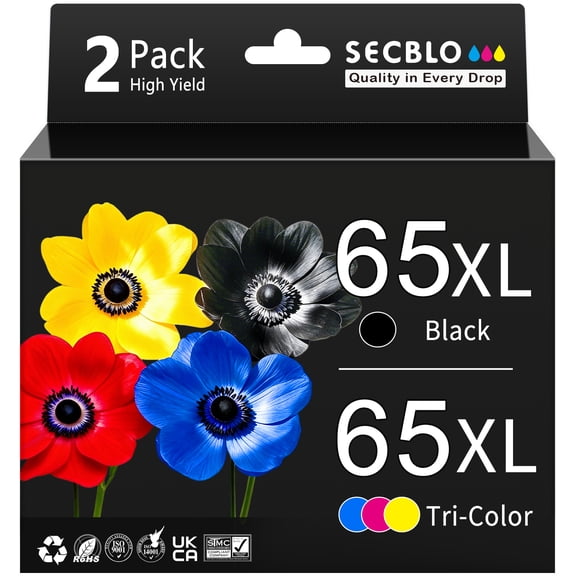 65 Ink for Compatible for HP 65XL Ink Cartridge for Printer (2 Pack)