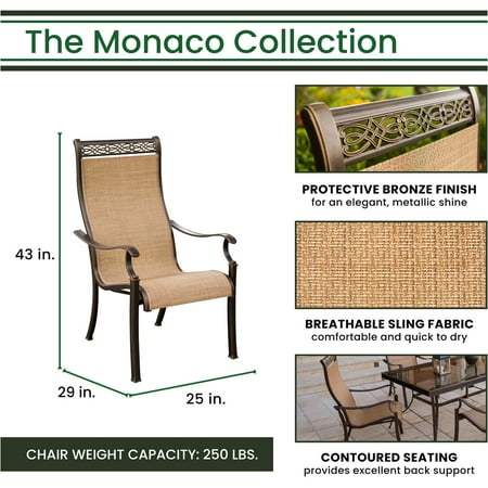 Hanover Monaco 9-Piece Outdoor Patio Dining Set with Aluminum Framed Chairs and Glass Table, Seats 8