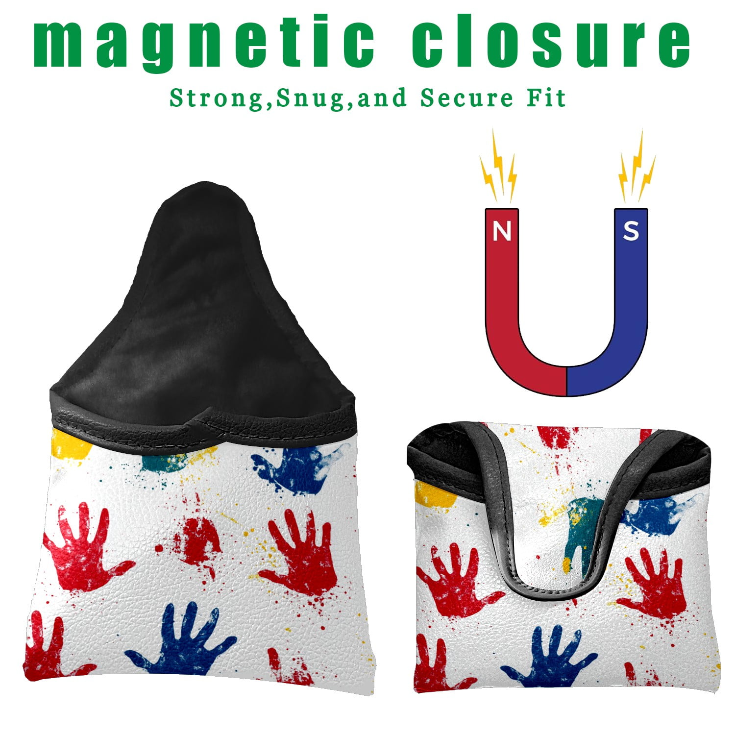 Golf Mallet Putter Cover Premium Leather Waterproof Golf Putter Head Cover with Magnetic Closure Colored Palm Prints