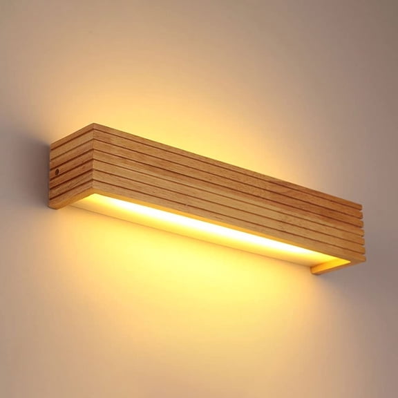 LED Wall Sconce Nordic Wood Wall Lamp, Japanese Mirror Front Light with Acrylic Lampshade, Nordic Vanity Mirror Lights Headboard Lamps for Living Room, Bedroom Bedside