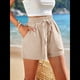 thumbnail image 5 of Pantalones Cortos de para Mujer, Informales, de Verano, de Cintura Alta, con Pierna y Cordón Ajustable, para Playa, Cómodos y A . Caqui XL, 5 of 7