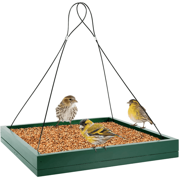 SNYNUXX Bird Feeder Hanging Tray, Seed Tray Wooden Platform Hummingbird Feeder Hanging Tray Mesh Seed Platform for Garden Yard Outside Decoration Attracting for Wild Birds (Green)-1pk