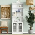 thumbnail image 2 of Euroco 78" Tall Cabinet with Glass Doors, Storage Cabinet for Dining Room Living Room, 8 Tiers Bookshelf with Adjustable Shelves, White, 2 of 9