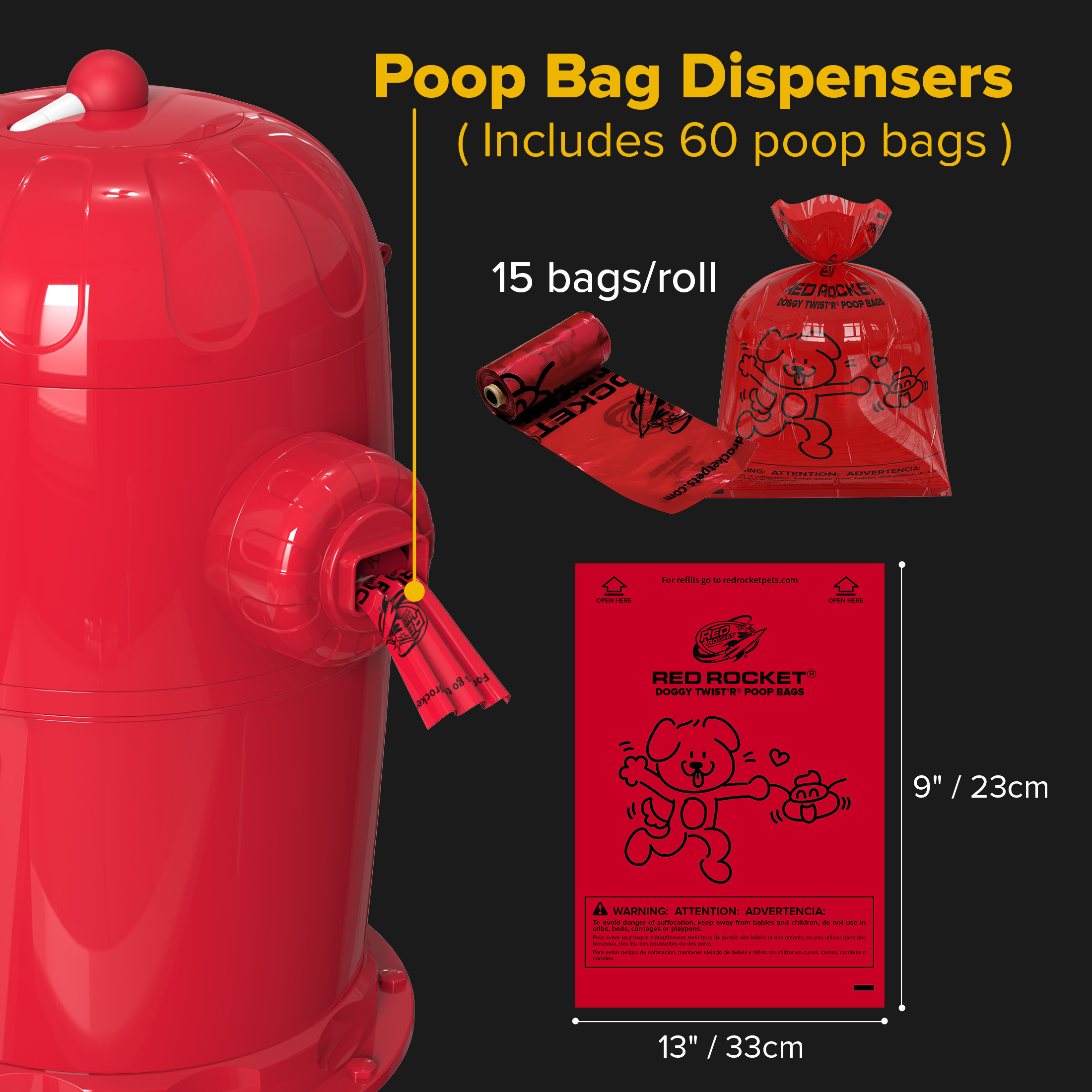 RED ROCKET Pets Dog Poop Trash Can Medium Doggy Twist'R Pack, 12x Refills Bags 12xPoop bags rolls 6x Charcoal Sachets, No Smell Litter Storage Container, Litter Disposal System