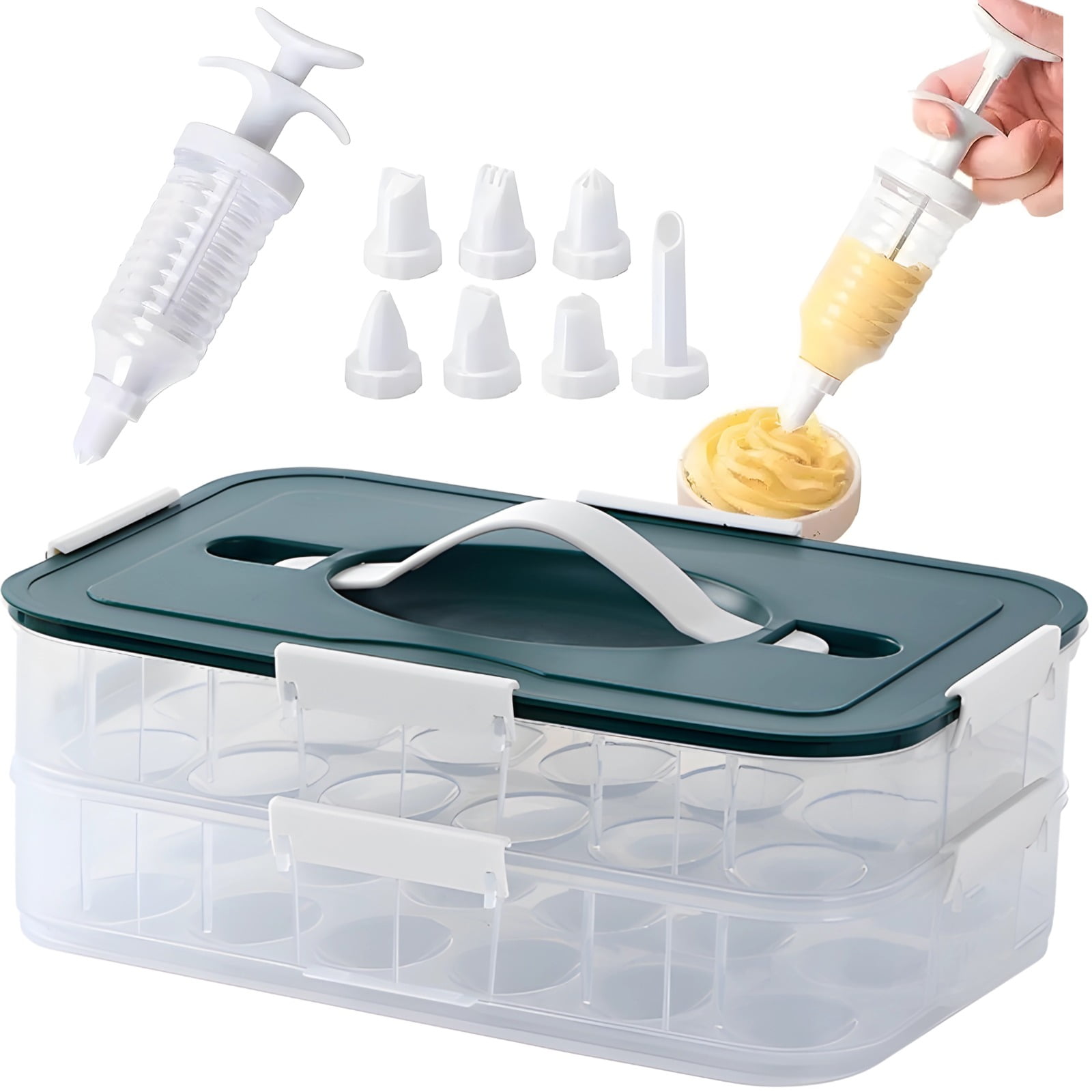 Deviled Egg Container with Injector Piping Tool, Deviled Egg Tray with Lid for 36 Eggs, Transparent Design, Portable Handle