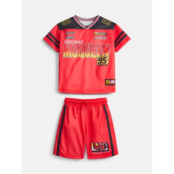 Pixar Cars Boys Short Sleeve Graphic Football Jersey with Matching Short, Sizes 4-16