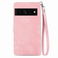 thumbnail image 2 of SaniMore Case for Google Pixel 7 6.3" 2022, PU Leather Zipper Wallet Detachable Lanyard Retro Embossed Flower Crad Slots Flip Kickstand Full Body Protective Drop-proof Case For Google Pixel 7, Pink, 2 of 10
