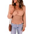 thumbnail image 4 of ABPHQTO Top de lunares suizos con cintura fruncida color albaricoque para mujer, 4 of 5