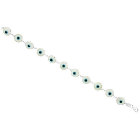 A Sterling Silver Evil Eye Bracelet, White Color Beads