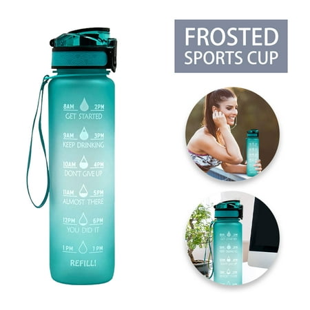 

THREN 32 oz Plastic Sport Water Bottle Kids Flip Top Lid with Motivational Time Marker Leakproof & BPA Free for Fitness Gym Outdoor Three-Color Gradient