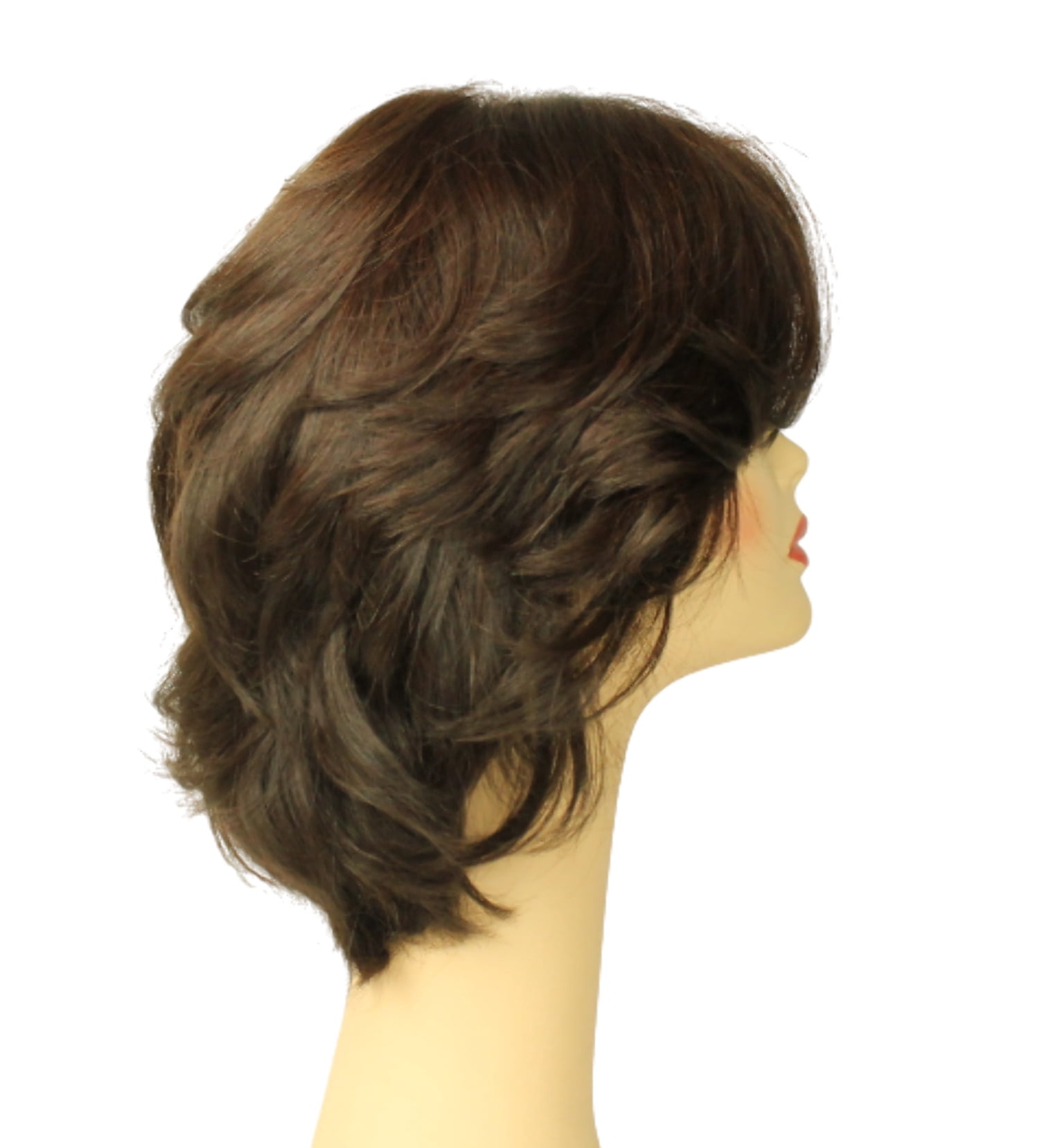 European Human Hair Freeda Wig Olivia Deep Dark Brown With Red Highlights Multi-Directional Skin Top Size M