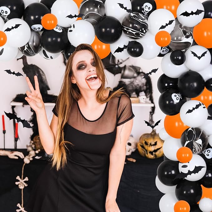 91Pcs Halloween Bachelorette Party Decorations Love at First Fright Backdrop Orange Balloon Garland Arch Kit 3D Bat Wall Stickers for Halloween Engagement Wedding Bachelorette Party Decor Supplies