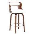 thumbnail image 2 of ClinQ 26 inch Swivel Bar Stools Set of 3, Counter Height Bar Chairs with Walnut Legs and Silver Ring Footrest, Upholstered Faux Leather, White, 2 of 11