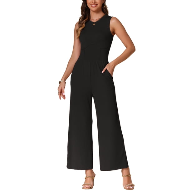 INSPIRAR CHIC Mono de Mujer Vestido Casual Sin Mangas Cuello Redondo Pantalones Anchos XS Negro