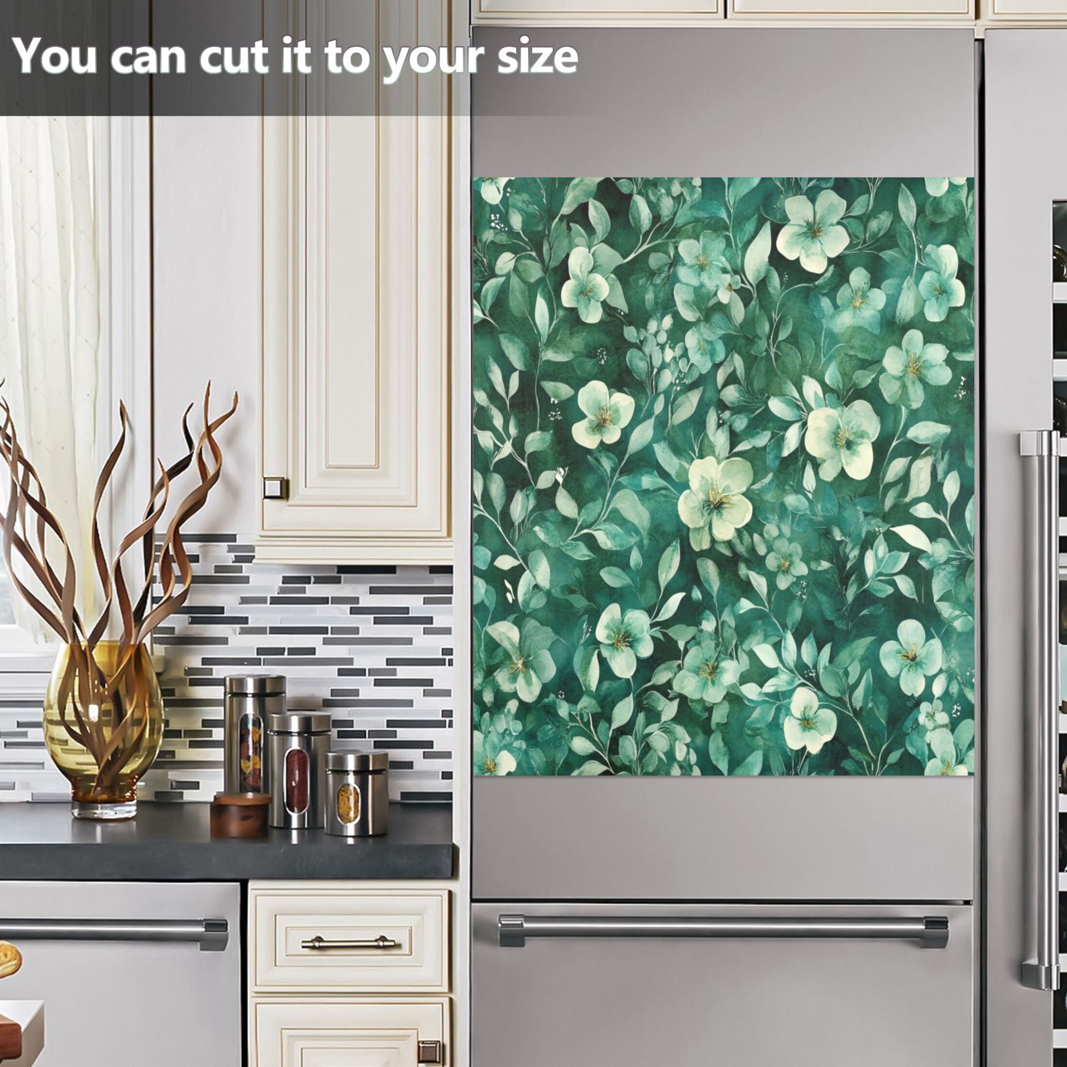 Dishwasher Magnetic Sticker 23x26 Inch Refrigerator Magnetic Sticker Washing Machine Magnetic Sticker Kitchen Panel Magnetic Sticker Home Decor Cartoon Green Flowers Seamless