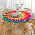 thumbnail image 3 of Colorful Rainbow Tie Dye Spiral Pattern Round Fitted Tablecloth with Elastic Edge,Dining Table Cover Waterproof,Outdoor Round Tablecloth for Camping,Dining,Indoor and Outdoor, 3 of 7