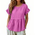 thumbnail image 7 of hoksml Women's Cotton Linen Ruffle Sleeve Peplum Blouse, Round Neck Casual Babydoll Top, Loose Fit Summer Daily Office Wear Shirt, 7 of 7