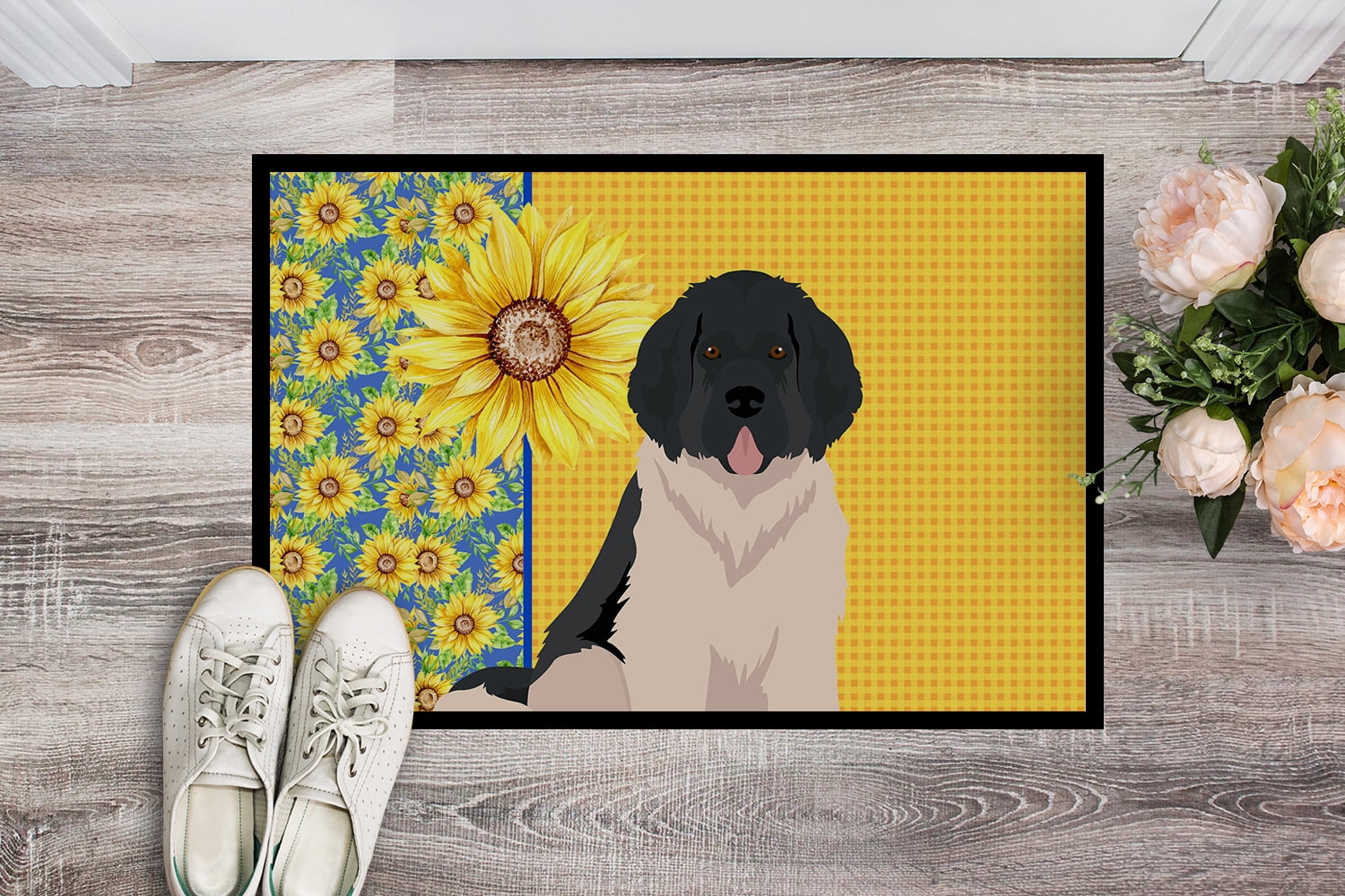 Carolines Treasures WDK5447JMAT 24 x 36 in. Summer Sunflowers Landseer Newfoundland Indoor or Outdoor Mat