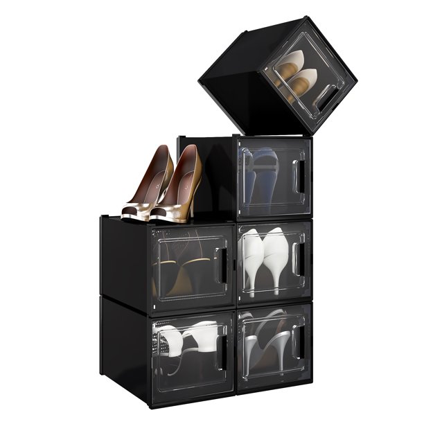 DWVO 6PCS Shoe Box Plastic Foldable High Heel Rack Stackable Container