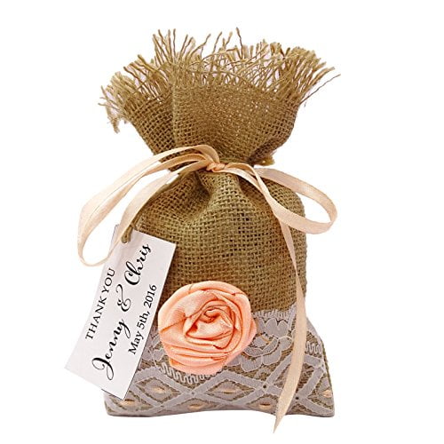 20 Small Burlap Bags Wedding Favor Bags Rustic With Personalized Tags Party Favor Drawstring Pouch 4"x6.5" inches