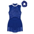 thumbnail image 3 of Runhomal Justaucorps de Ballet Sans Manches à Paillettes pour Filles, Robe à Franges, Style Latin Moderne Jazz Tango Rumba Salsa, Costume de Danse Bleu Royal 16, 3 of 7