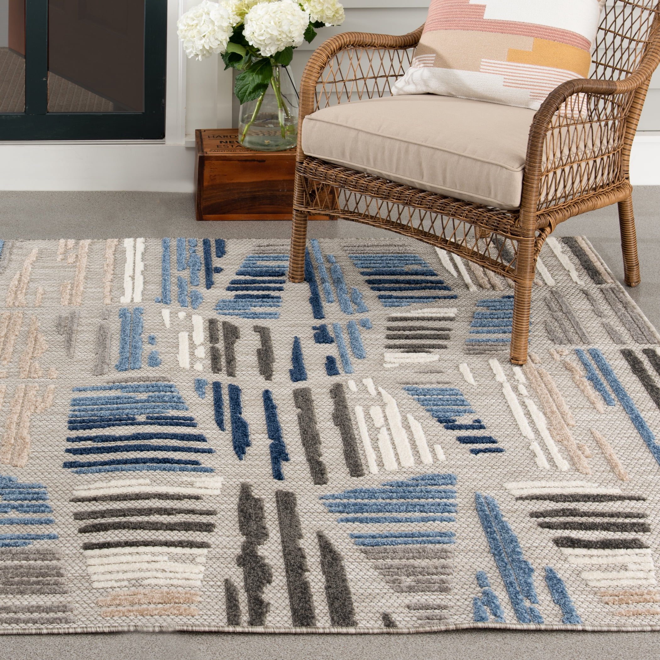 Loomaknoti Fontana Hadrian 9' x 12' Geometric Indoor/Outdoor Area Rug , Gray/Blue