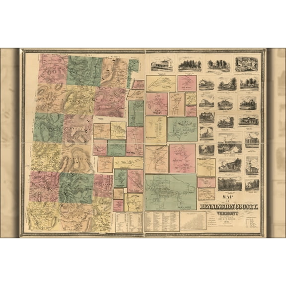 24"x36" Gallery Poster, Map of Bennington County, Vermont 1856