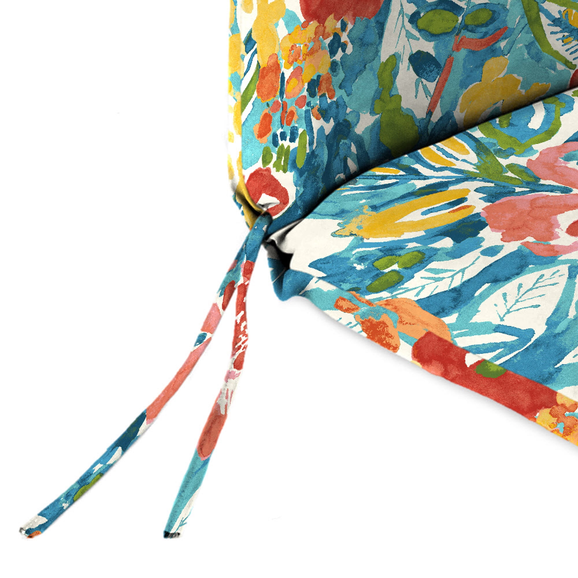 Jordan Manufacturing 44" x 22" Sun River Sky Multicolor Floral Rectangular Outdoor Chair Cushion with Ties and Hanger Loop