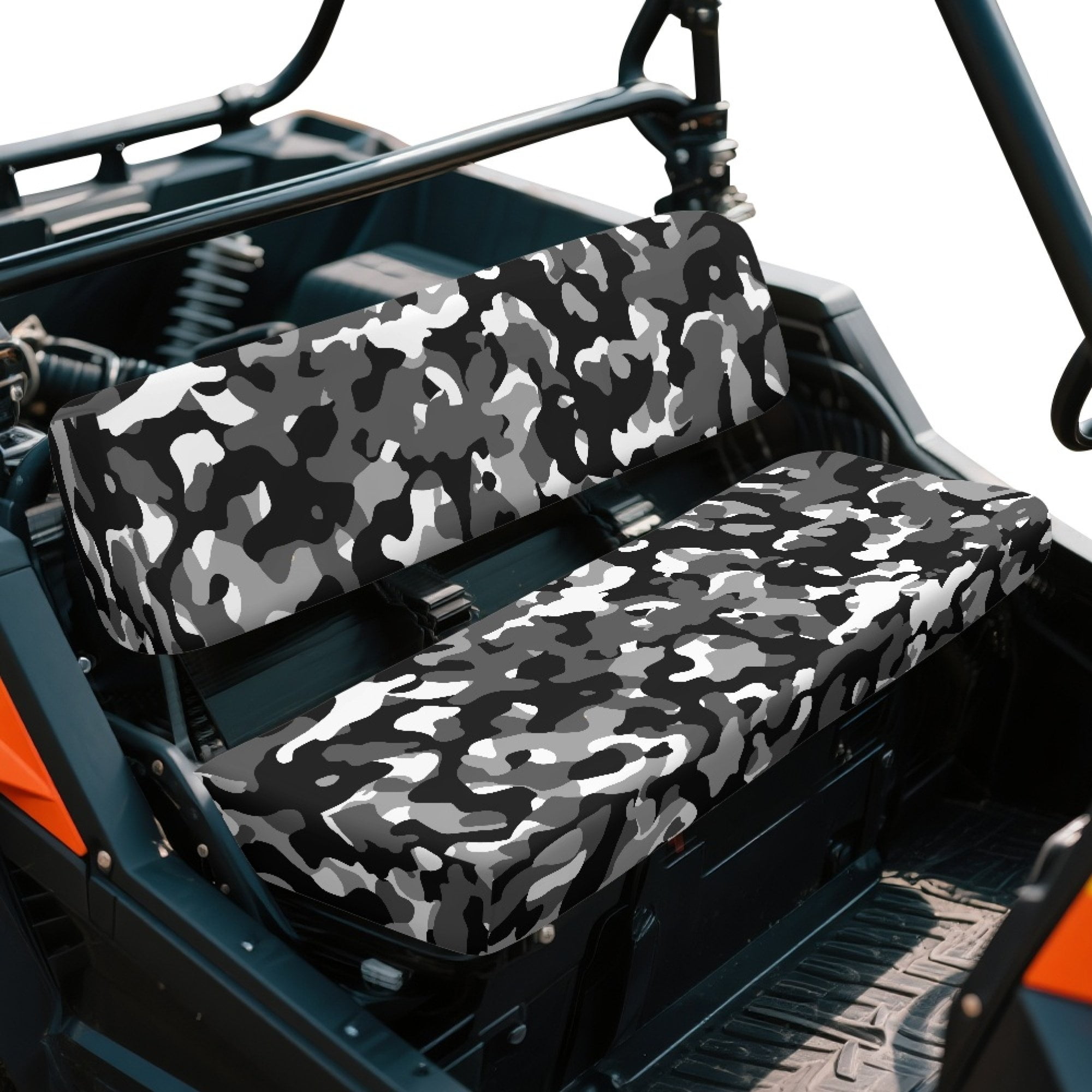 ZIATUBLES 2-Pack Waterproof UTV Seat Covers, Black Gary Camo Replacement Bench Seat Protectors Compatible with Kawasaki Mule 3000 3010, Wear-Resistant Polyester UTV Seat Decor Covers