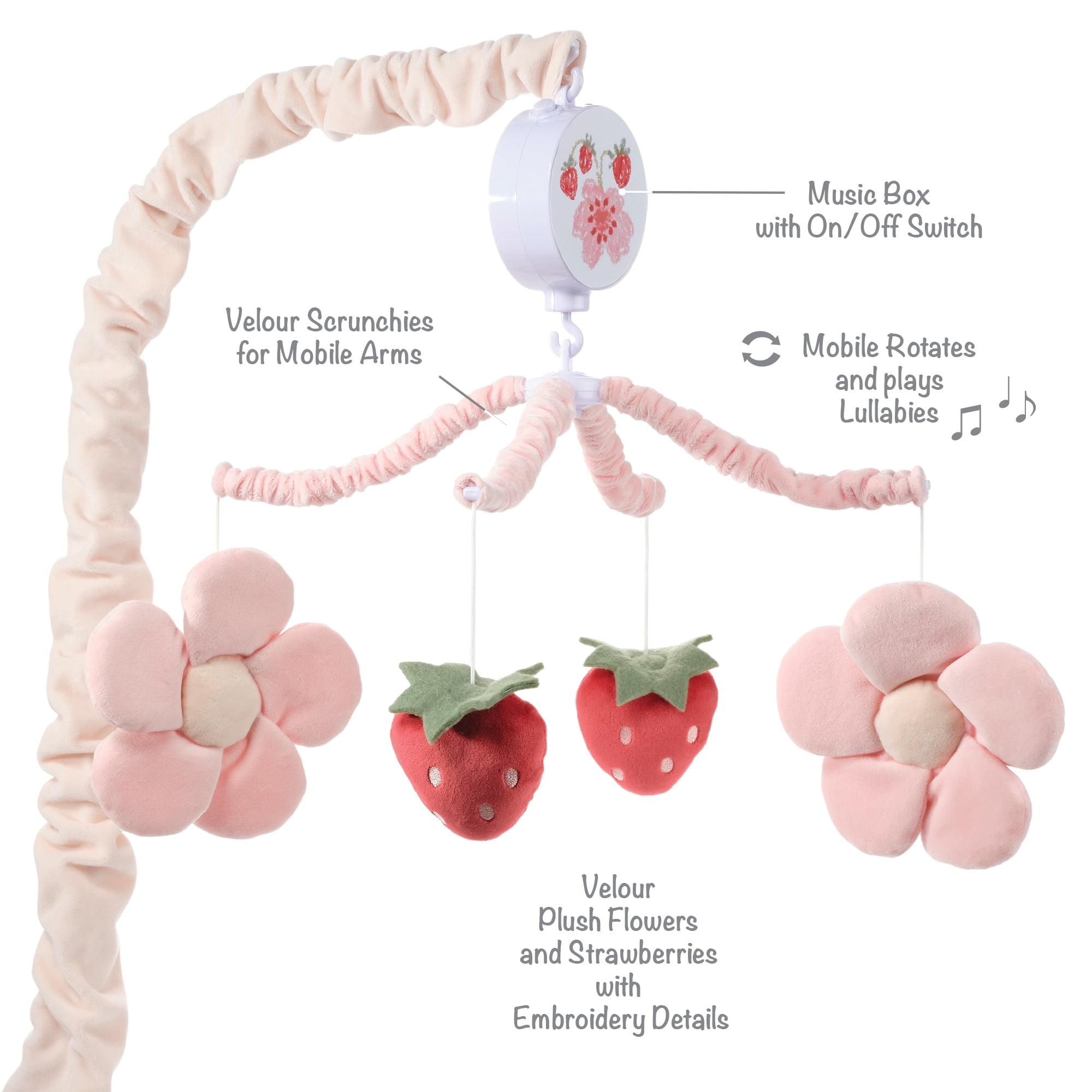 Bedtime Originals Flower Power Strawberry Musical Baby Crib Mobile Soother Toy