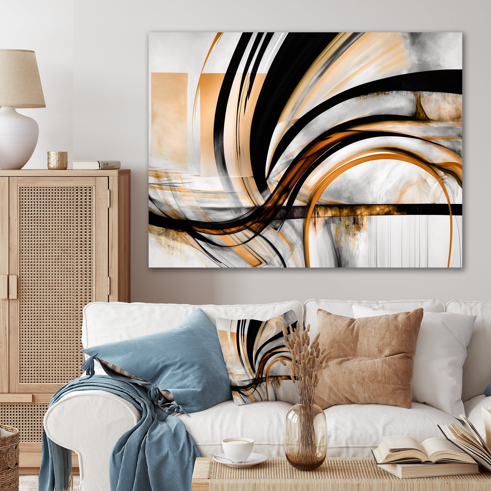 Designart A Black And Gold Spiral Flower III Canvas Wall Art