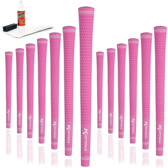 Karma Velour Ladies Pink Golf Grip Kit with 13 Grips, Tape Strips, Grip Solvent, Rubber Vise Clamp