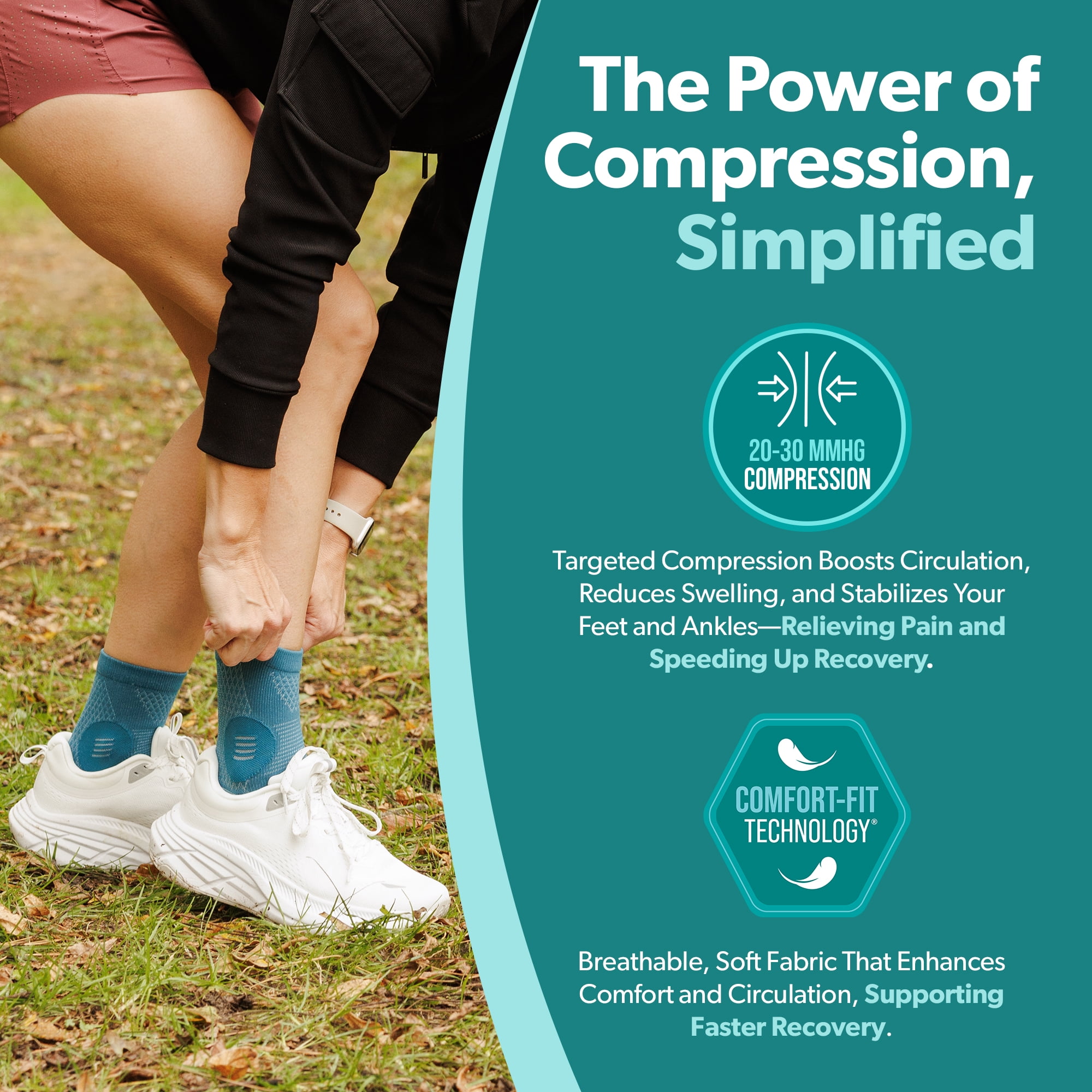 BraceAbility Neuropathy Compression Socks 20-30 mmHg Open Toe Circulation Support L, Gray, 1 Pair