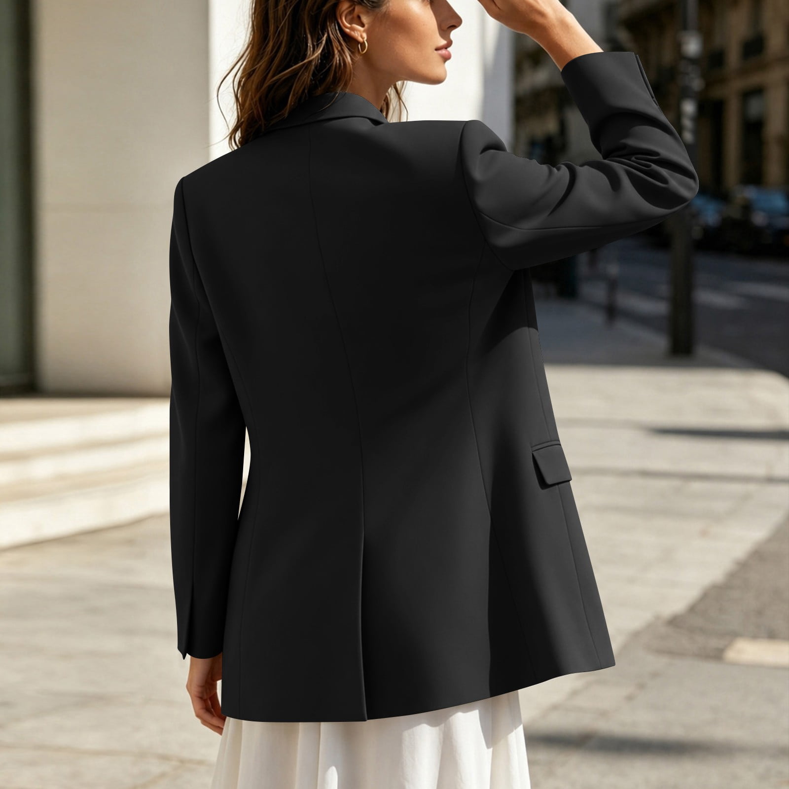 TRUNZI Summer Blazer Jackets for Women Lightweight Fully Lined Classic Work Office Button Suit with Pockets,Black,Size L