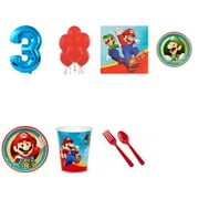 Angle View: Super Mario Party Supplies Party Pack For 16 With Blue #2 Balloon