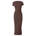 thumbnail image 4 of Wdgfv Women's Basic Summer Casual Lounge Long Dress Elegant Short Sleeve Crew Neck Bodycon Maxi Dresses, 4 of 5